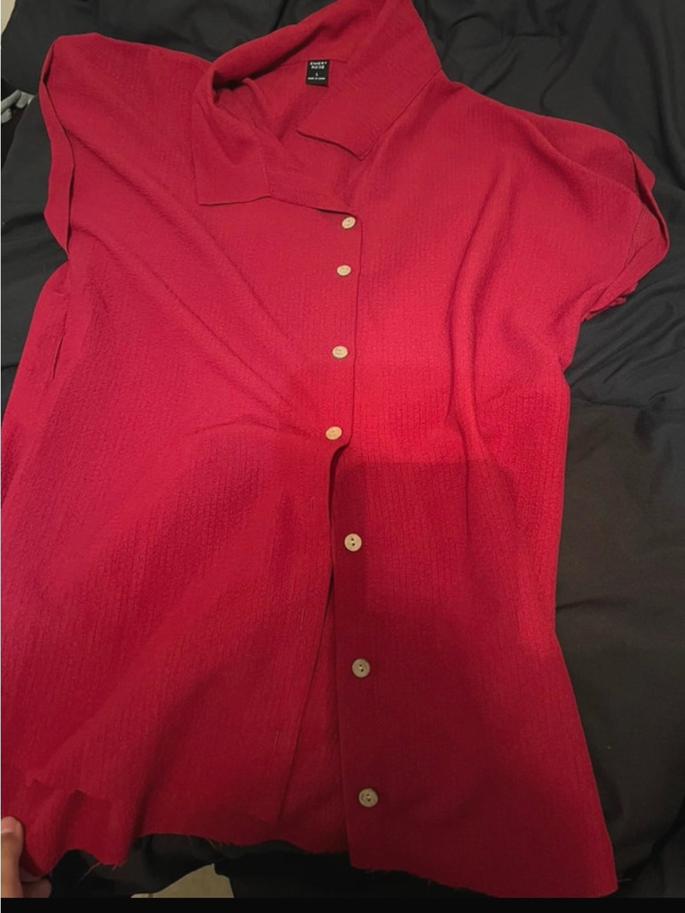 Bright Red Short-Sleeve Button Front Blouse